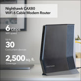 Nighthawk Cable Modem and WiFi 6 Router Combo (CAX80) - Compatible with All Major Cable Providers incl. Xfinity, Spectrum, Cox - Cable Plans up to 6Gbps - AX6000 WiFi 6 Speed - DOCSIS 3.1